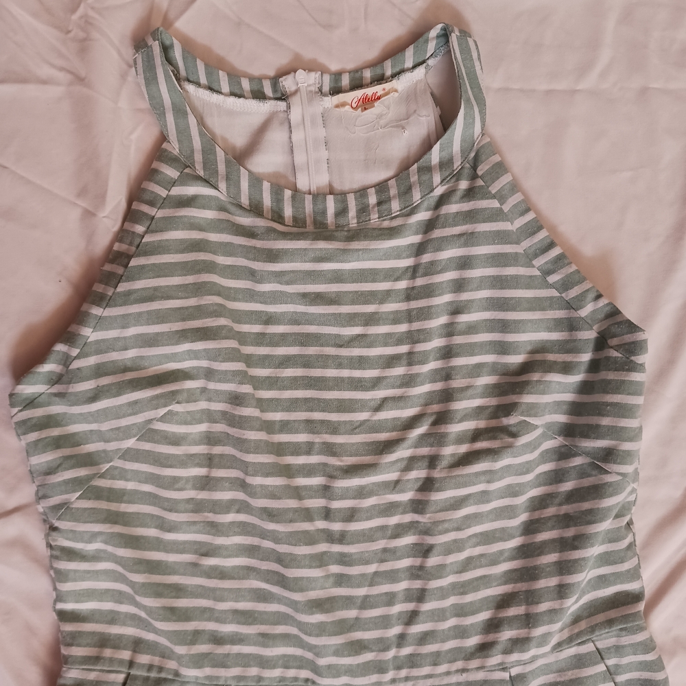 Alelly High Neck Sleeveless Jumpsuit Green and White Stripes Women's Size Large - Picture 4 of 6